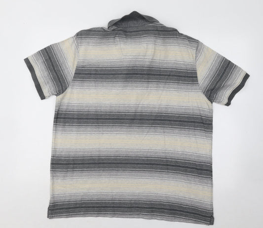 Boston Crew Mens Multicoloured Striped Cotton Polo Size L Collared Button