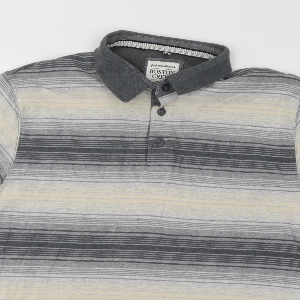 Boston Crew Mens Multicoloured Striped Cotton Polo Size L Collared Button