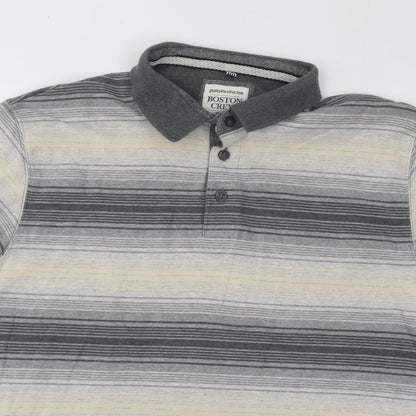 Boston Crew Mens Multicoloured Striped Cotton Polo Size L Collared Button