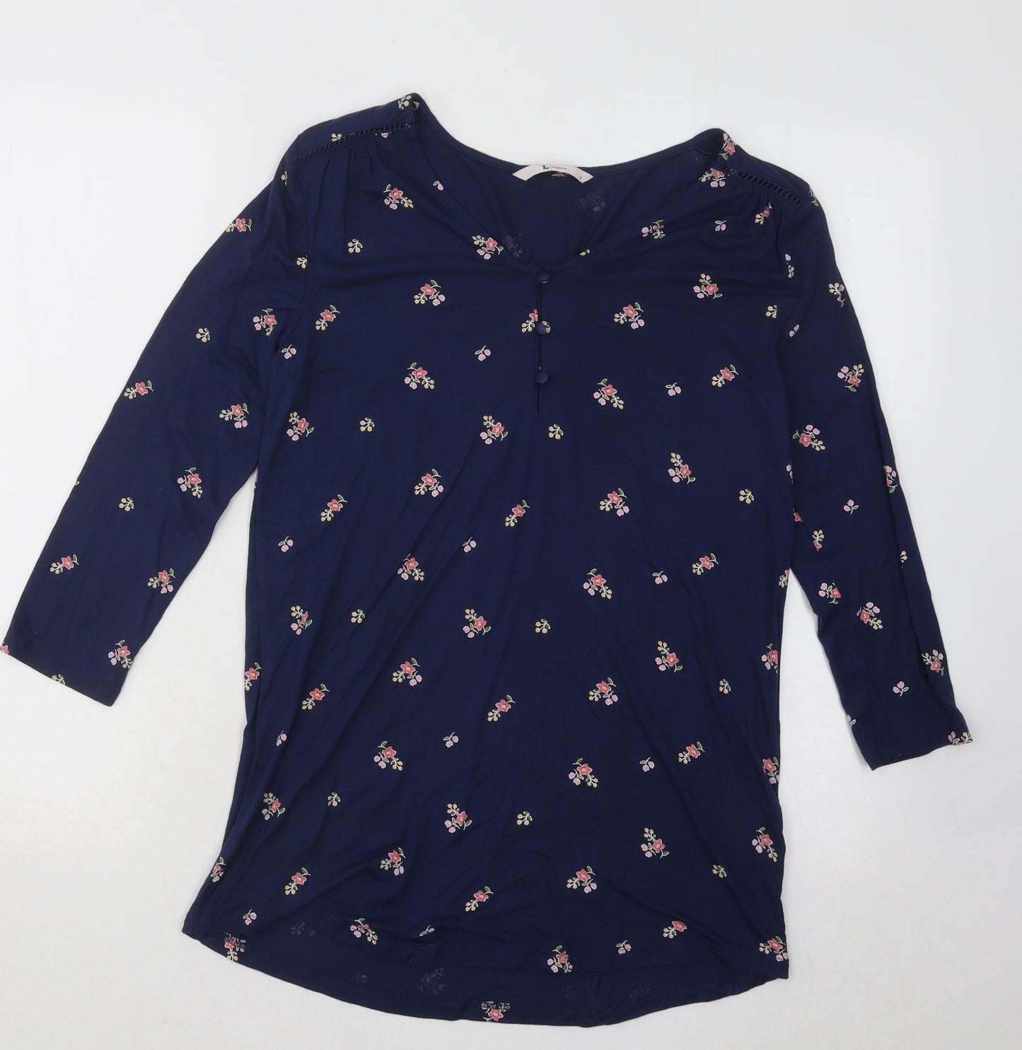 TU Womens Blue V-Neck Floral Modal Pullover Jumper Size 8