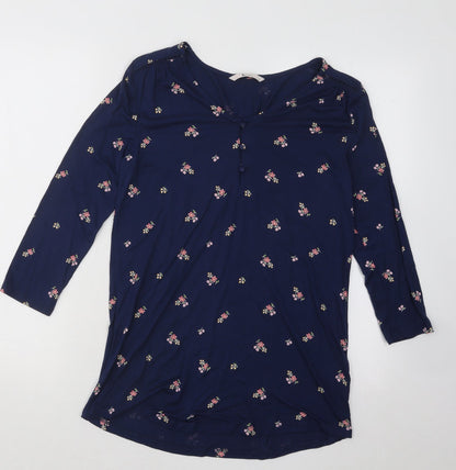 TU Womens Blue V-Neck Floral Modal Pullover Jumper Size 8