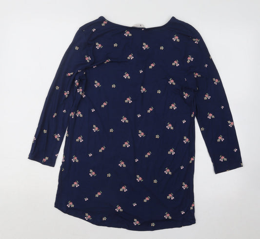 TU Womens Blue V-Neck Floral Modal Pullover Jumper Size 8