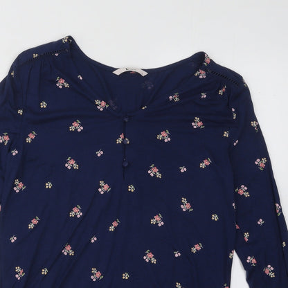 TU Womens Blue V-Neck Floral Modal Pullover Jumper Size 8