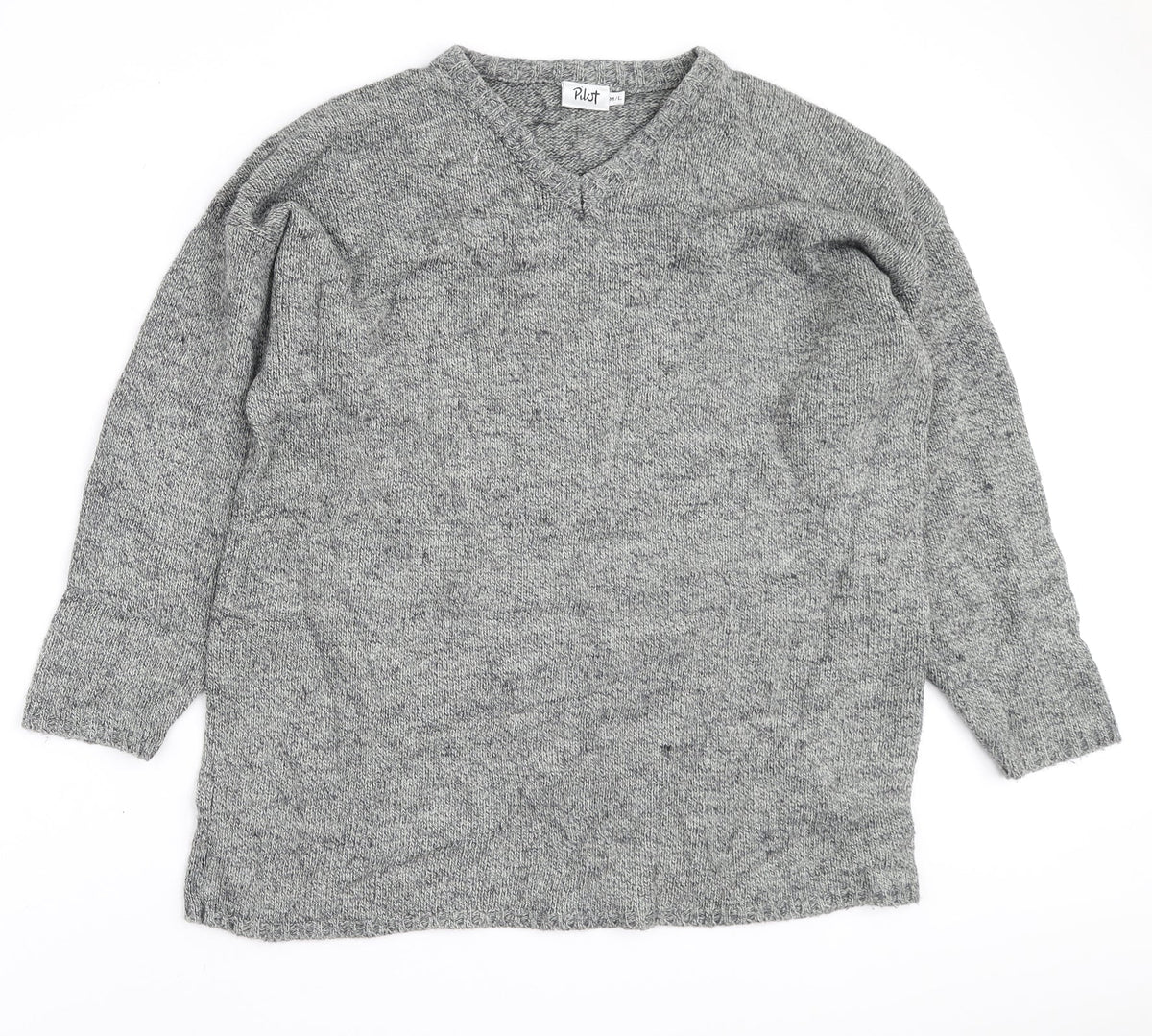 Pilot Mens Grey V-Neck Acrylic Pullover Jumper Size M