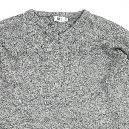 Pilot Mens Grey V-Neck Acrylic Pullover Jumper Size M