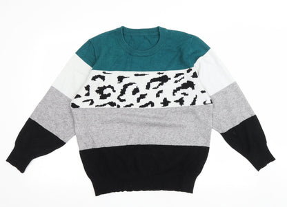 SheIn Womens Multicoloured Round Neck Striped Cotton Pullover Jumper Size L