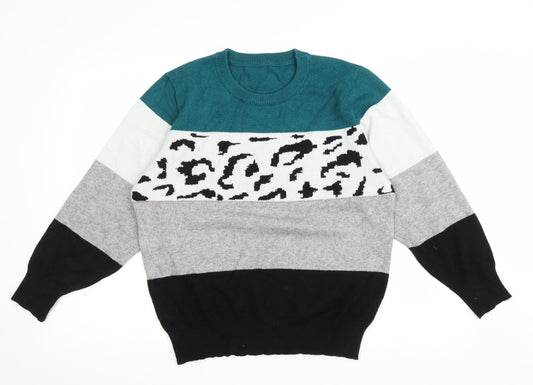 SheIn Womens Multicoloured Round Neck Striped Cotton Pullover Jumper Size L