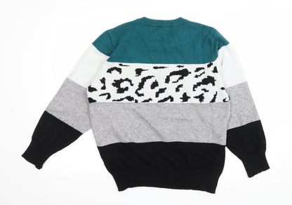 SheIn Womens Multicoloured Round Neck Striped Cotton Pullover Jumper Size L