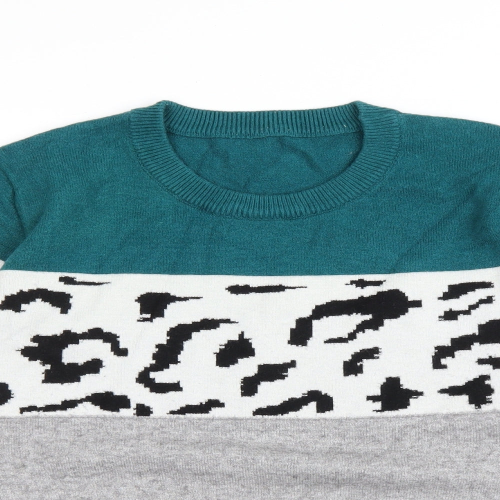 SheIn Womens Multicoloured Round Neck Striped Cotton Pullover Jumper Size L