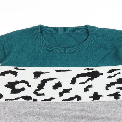 SheIn Womens Multicoloured Round Neck Striped Cotton Pullover Jumper Size L