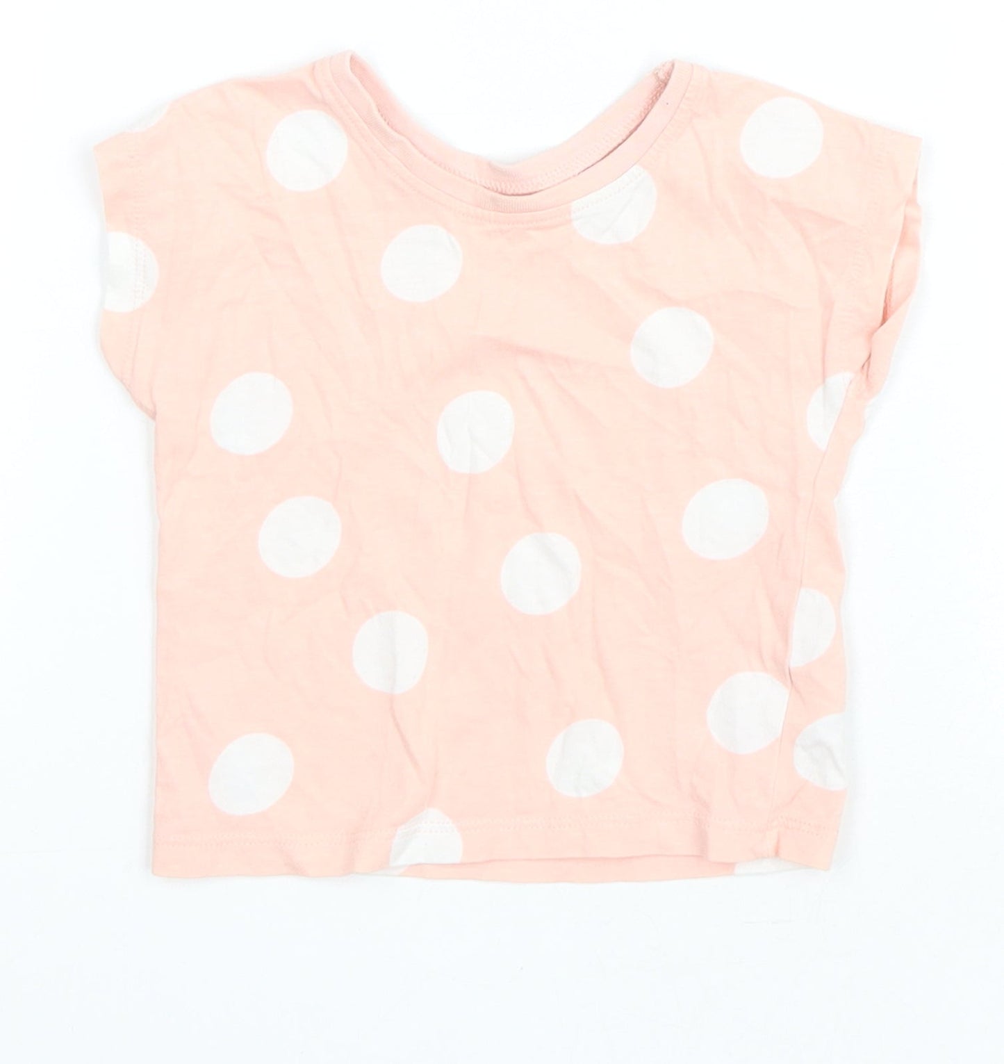 George Girls Pink Polka Dot Cotton Basic T-Shirt Size 6-9 Months Round Neck Pullover