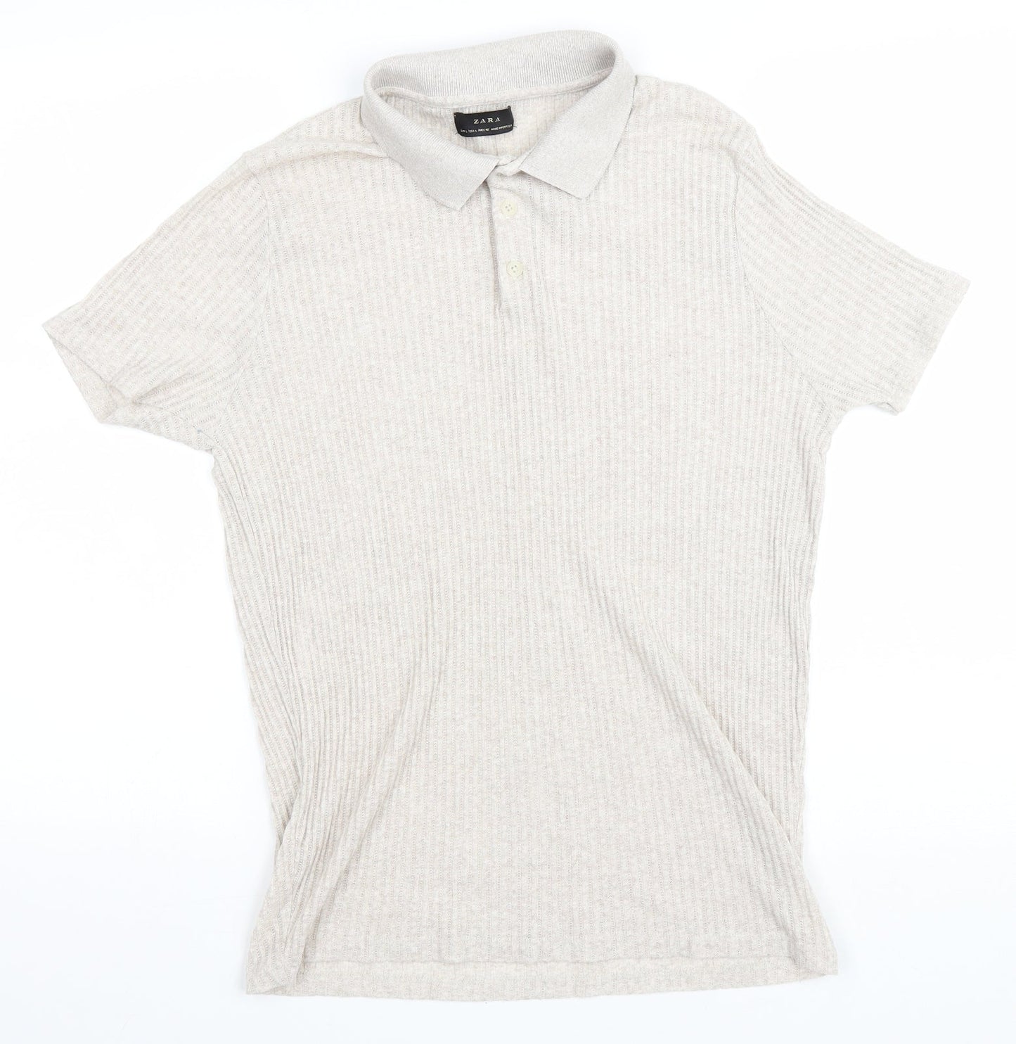 Womens UK Size L Zara Beige Basic Polo