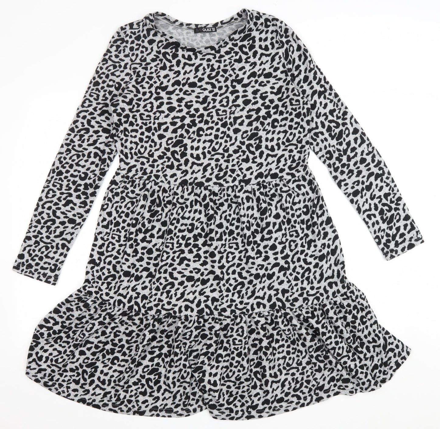 Quiz Womens Grey Animal Print Polyester A-Line Size 10 Scoop Neck Pullover - Leopard