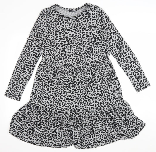Quiz Womens Grey Animal Print Polyester A-Line Size 10 Scoop Neck Pullover - Leopard