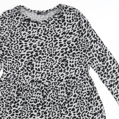 Quiz Womens Grey Animal Print Polyester A-Line Size 10 Scoop Neck Pullover - Leopard