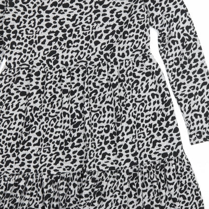 Quiz Womens Grey Animal Print Polyester A-Line Size 10 Scoop Neck Pullover - Leopard