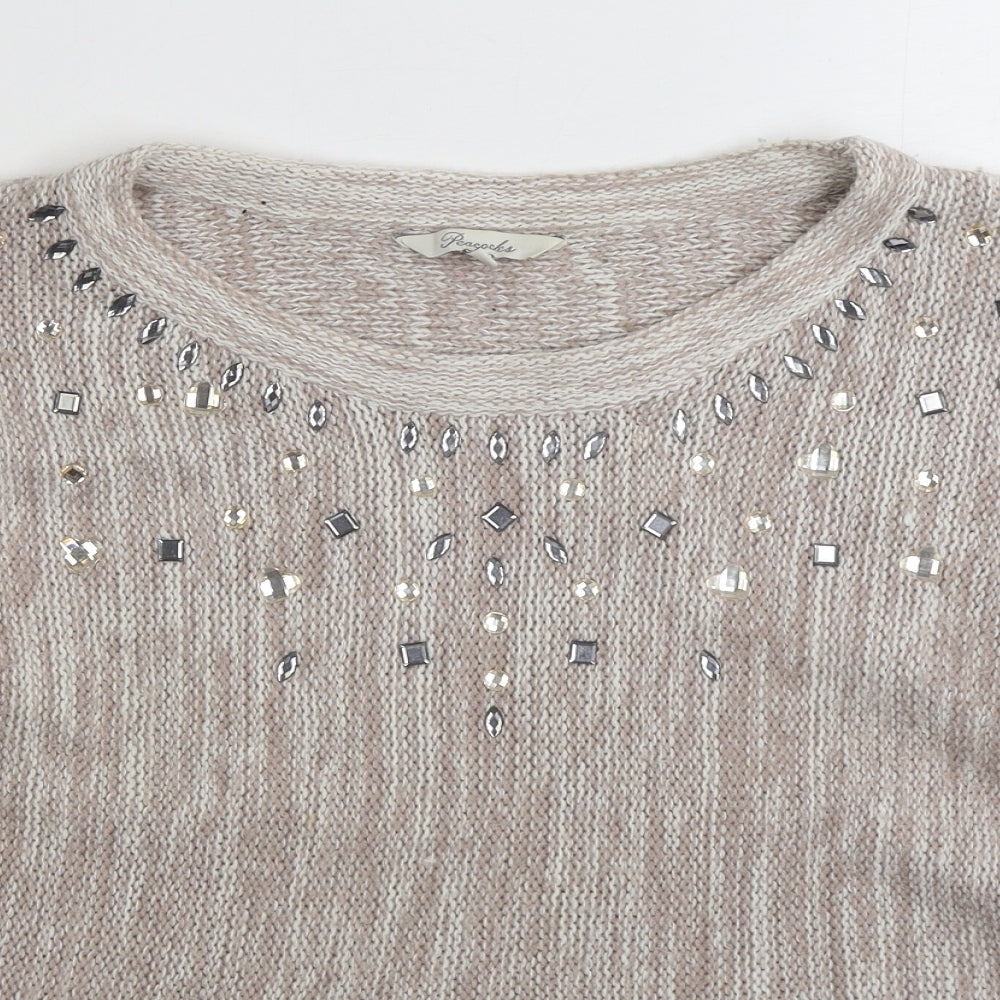 Womens UK Size S Peacocks Beige Pullover Jumper