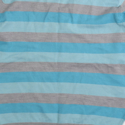 Cedar Wood State Mens Blue V-Neck Striped Viscose Pullover Jumper Size S