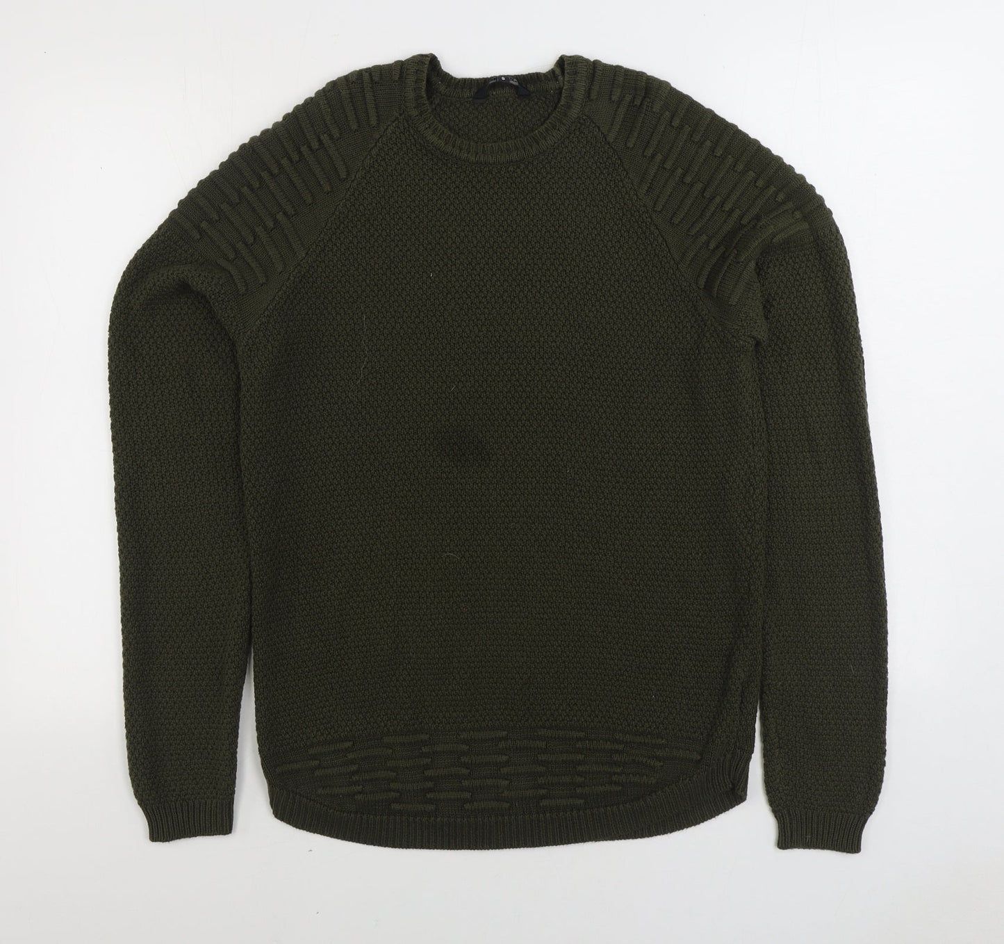 PEP&CO Mens Green Round Neck Acrylic Pullover Jumper Size S