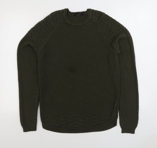 PEP&CO Mens Green Round Neck Acrylic Pullover Jumper Size S
