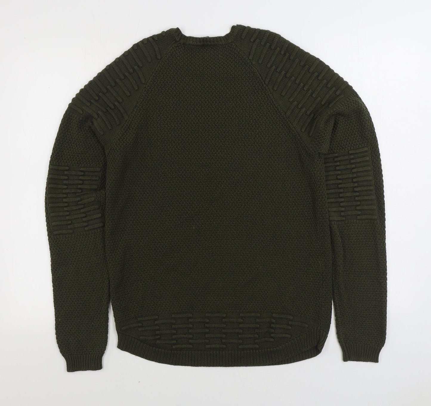 PEP&CO Mens Green Round Neck Acrylic Pullover Jumper Size S