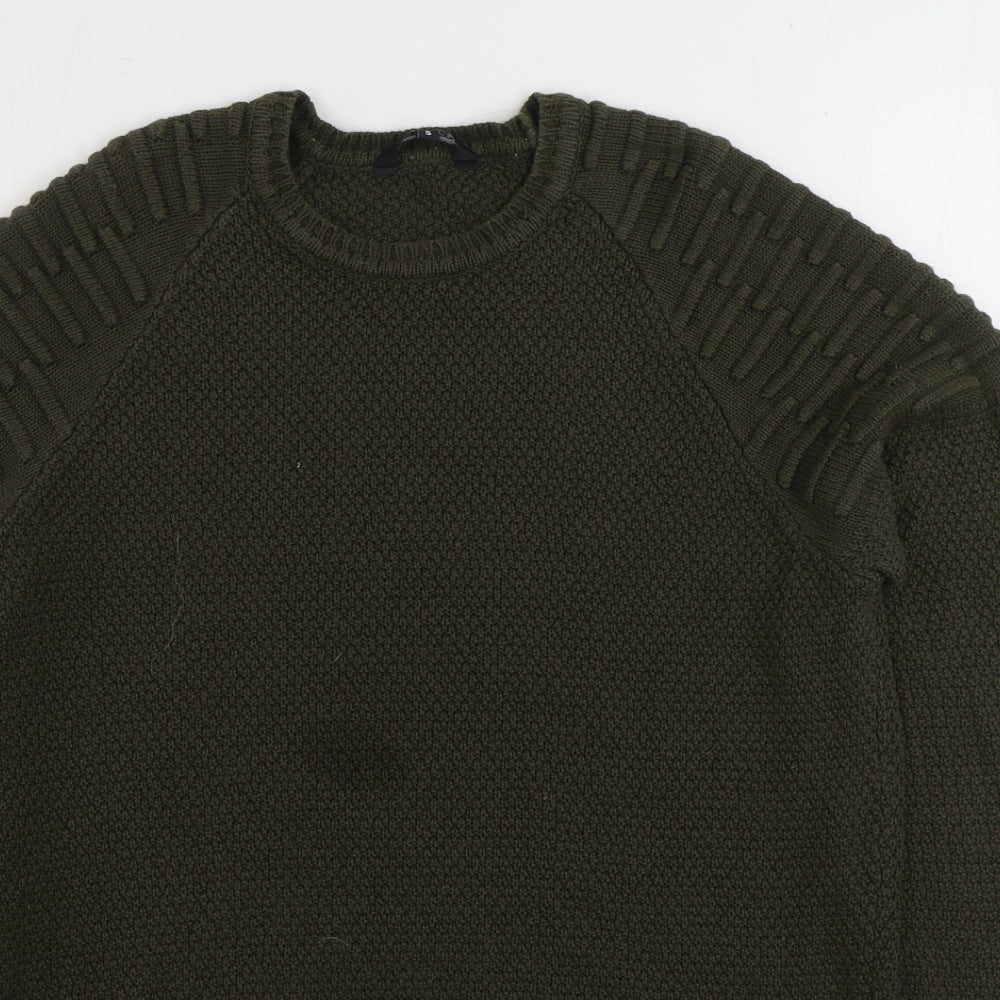 PEP&CO Mens Green Round Neck Acrylic Pullover Jumper Size S