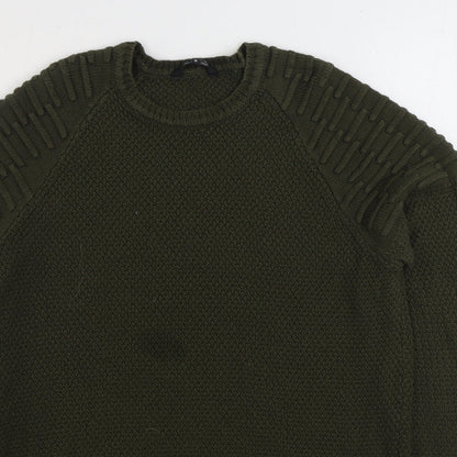 PEP&CO Mens Green Round Neck Acrylic Pullover Jumper Size S