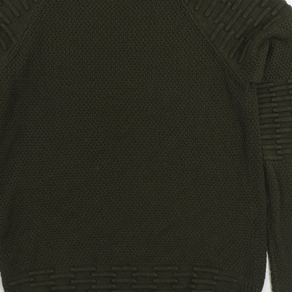 PEP&CO Mens Green Round Neck Acrylic Pullover Jumper Size S