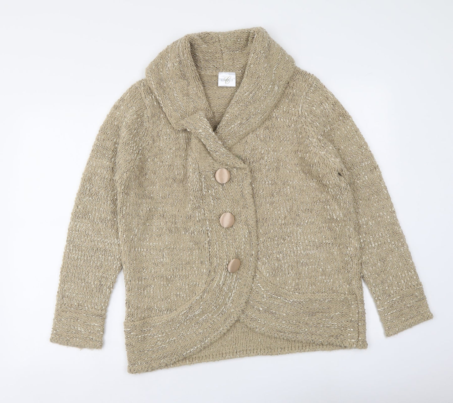 Classics Womens Beige V-Neck Acrylic Cardigan Jumper Size L