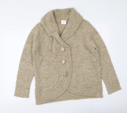 Classics Womens Beige V-Neck Acrylic Cardigan Jumper Size L