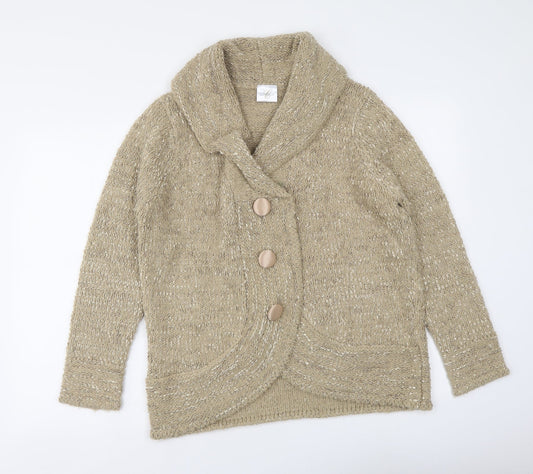 Classics Womens Beige V-Neck Acrylic Cardigan Jumper Size L