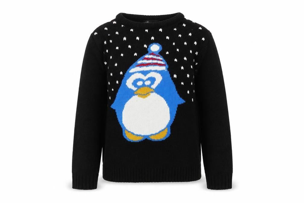 Lovell Girls Black Round Neck Acrylic Pullover Jumper Size 7-8 Years Pullover - Penguin