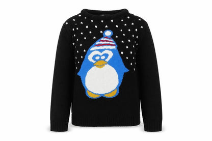 Lovell Girls Black Round Neck Acrylic Pullover Jumper Size 7-8 Years Pullover - Penguin