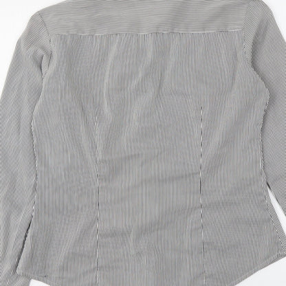 H&M Womens Grey Striped Polyester Basic Button-Up Size XS Collared