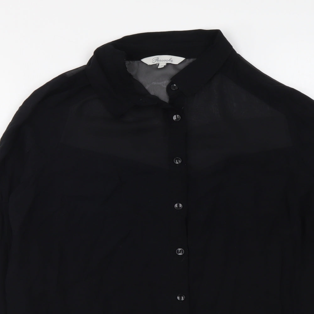 Womens UK Size 10 Peacocks Black Basic Button-Up