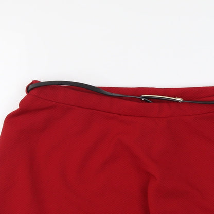 New Look Womens Red Polyester Mini Skirt Size 12 Drawstring