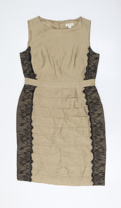 Monsoon Womens Beige Lyocell Bodycon Size 14 Round Neck Zip