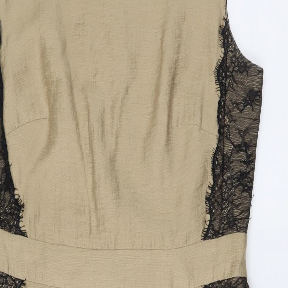 Monsoon Womens Beige Lyocell Bodycon Size 14 Round Neck Zip