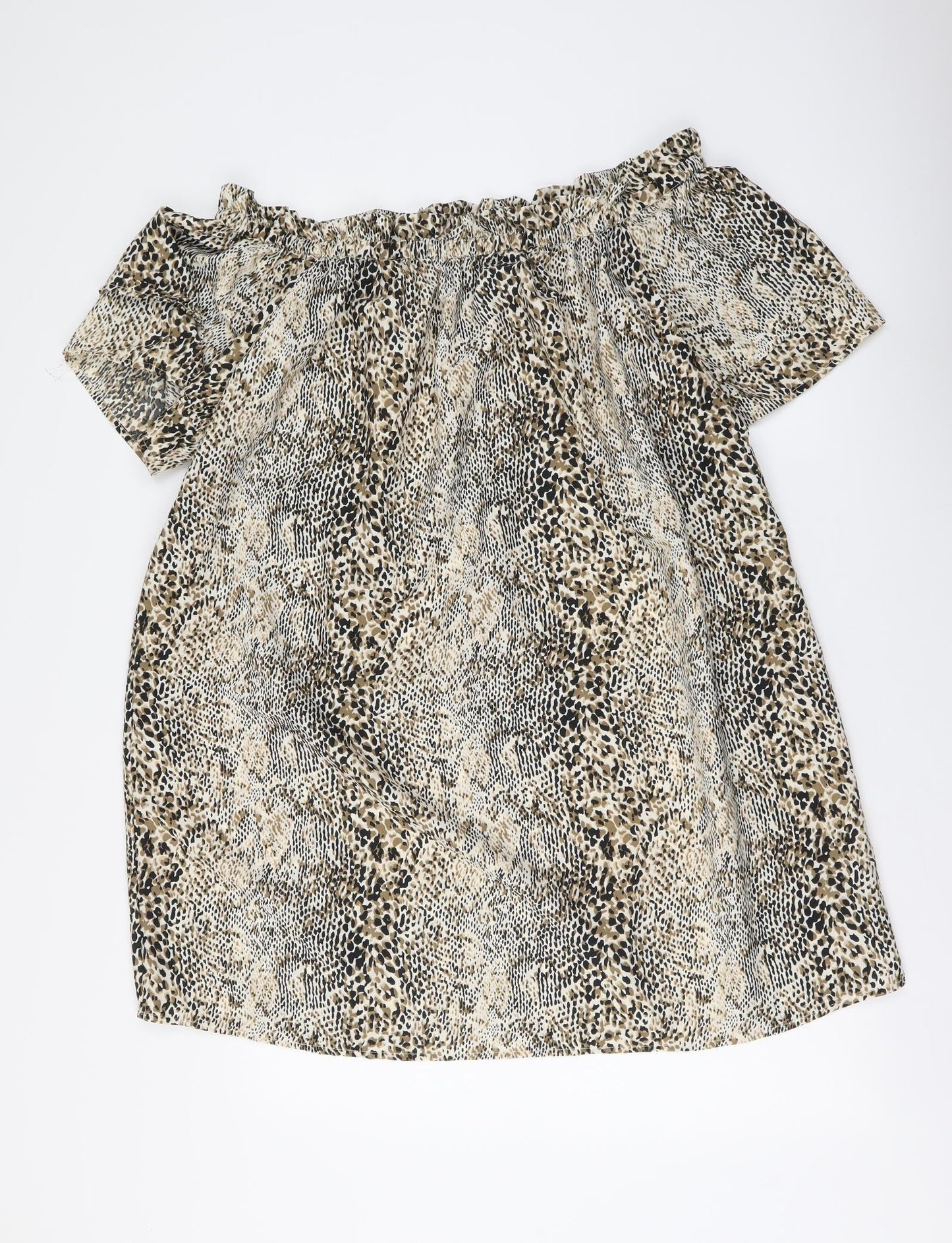 PEP&CO. Womens Beige Animal Print Polyester Basic Blouse Size 14 Square Neck