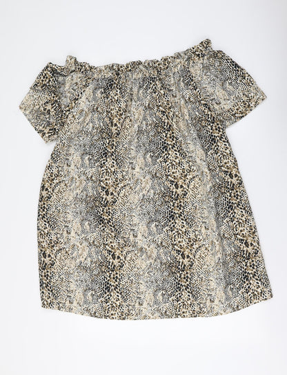 PEP&CO. Womens Beige Animal Print Polyester Basic Blouse Size 14 Square Neck