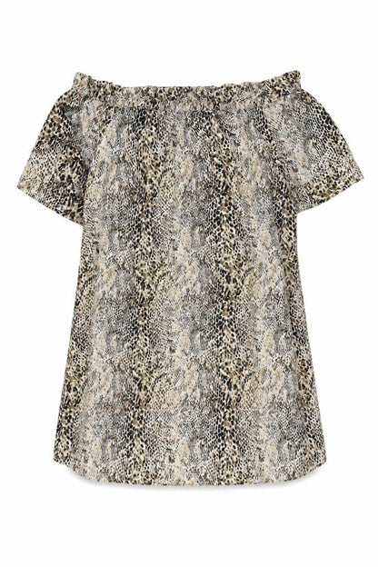 PEP&CO. Womens Beige Animal Print Polyester Basic Blouse Size 14 Square Neck