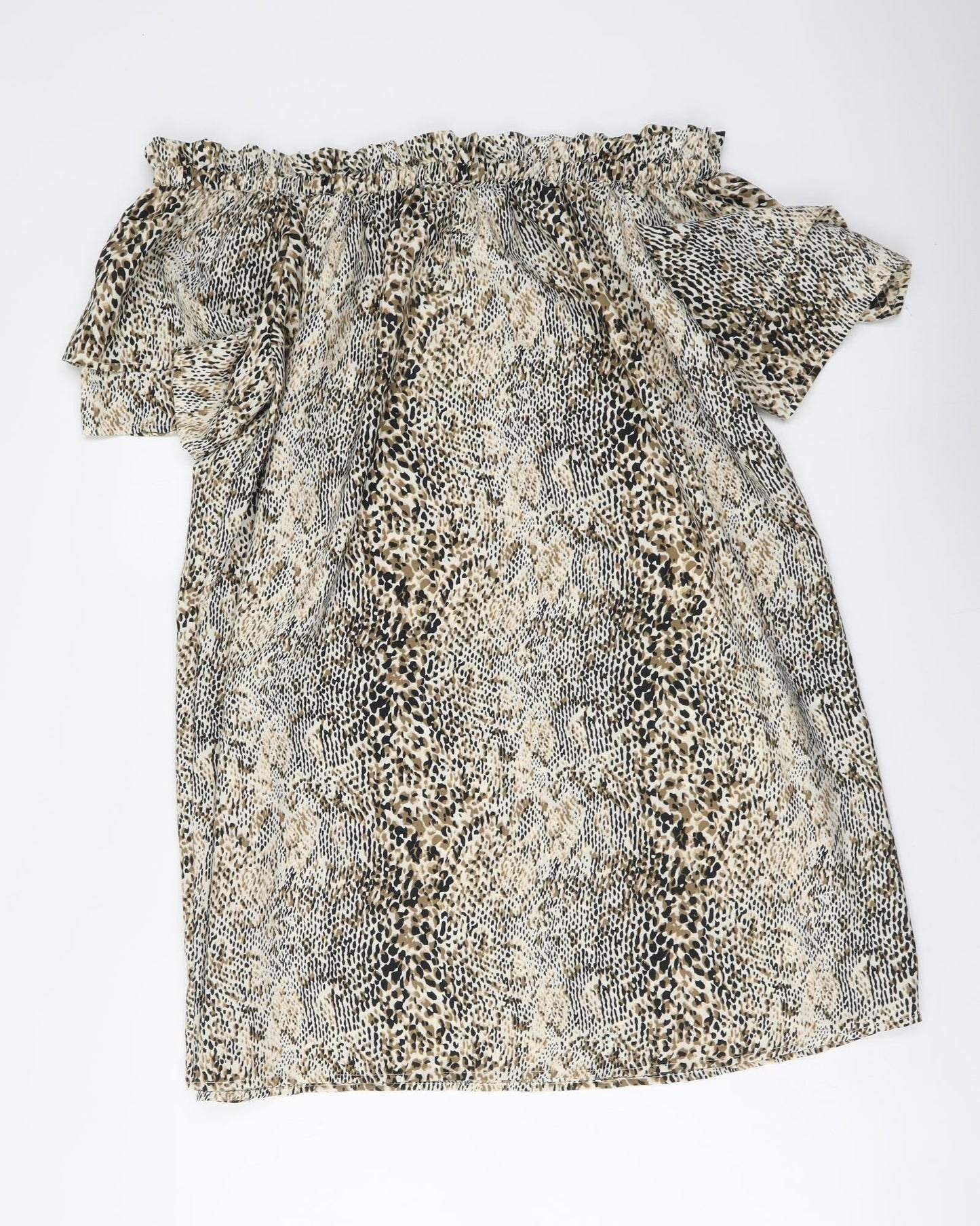 PEP&CO. Womens Beige Animal Print Polyester Basic Blouse Size 14 Square Neck