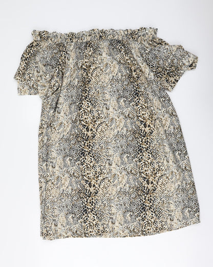 PEP&CO. Womens Beige Animal Print Polyester Basic Blouse Size 14 Square Neck