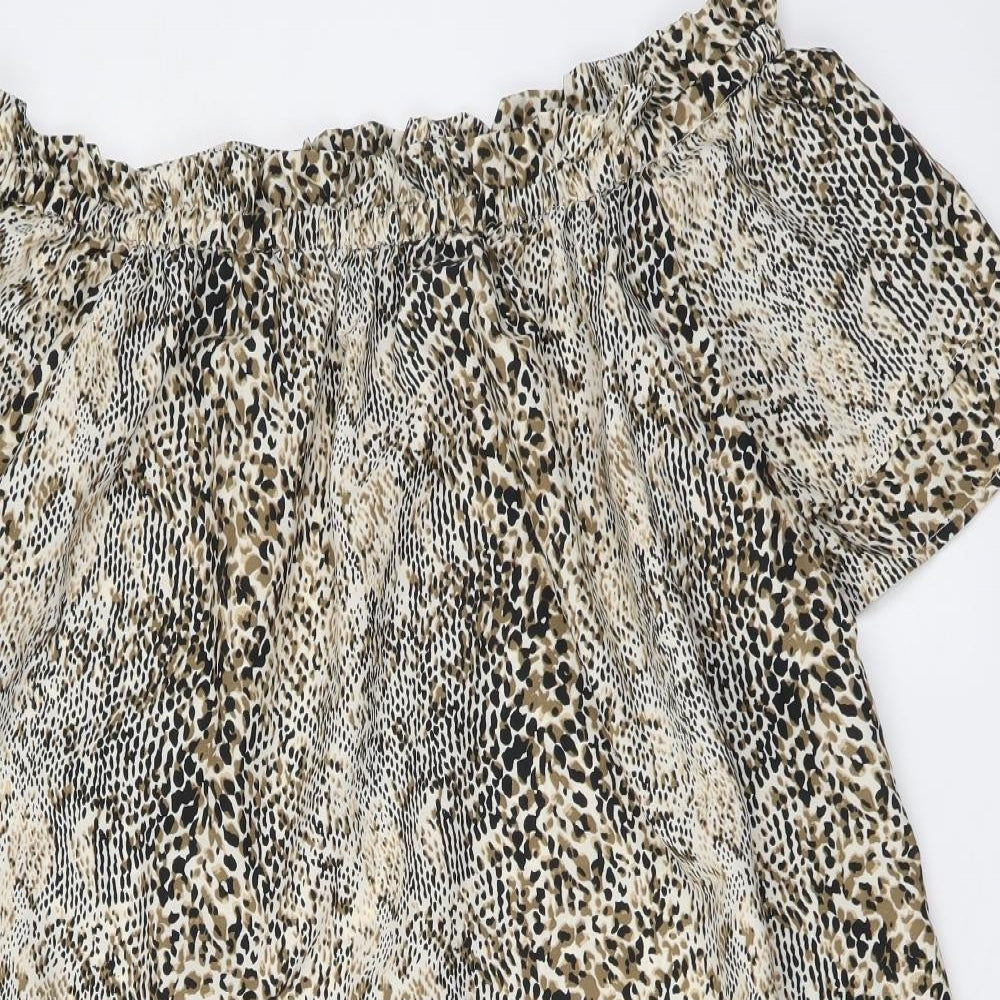 PEP&CO. Womens Beige Animal Print Polyester Basic Blouse Size 14 Square Neck