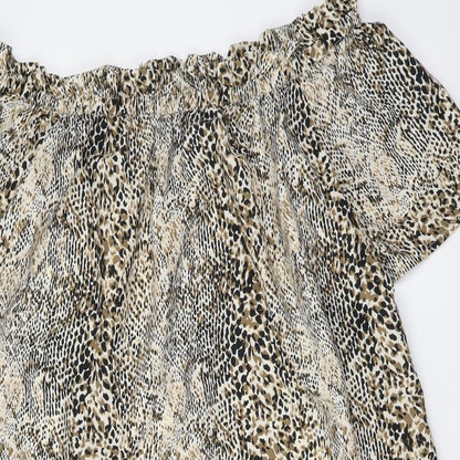 PEP&CO. Womens Beige Animal Print Polyester Basic Blouse Size 14 Square Neck