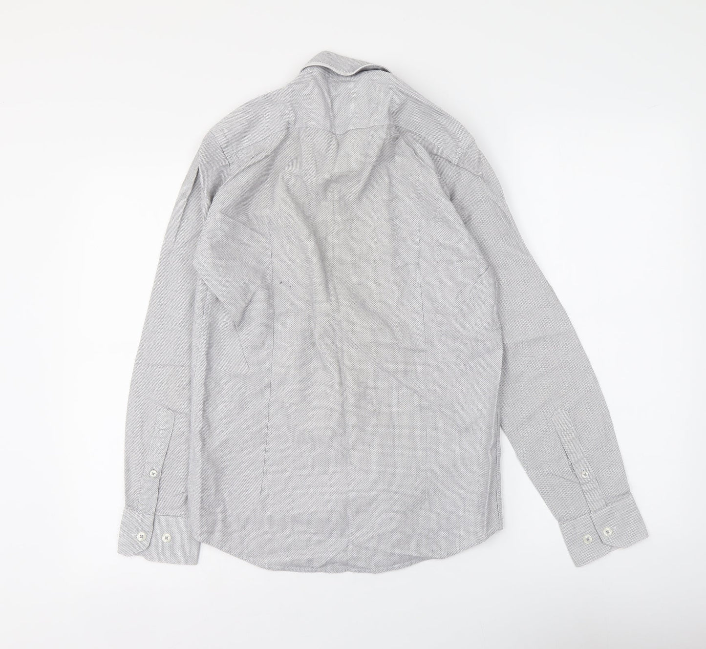 Steel & Jelly Mens Grey Polyester Button-Up Size S Collared Button