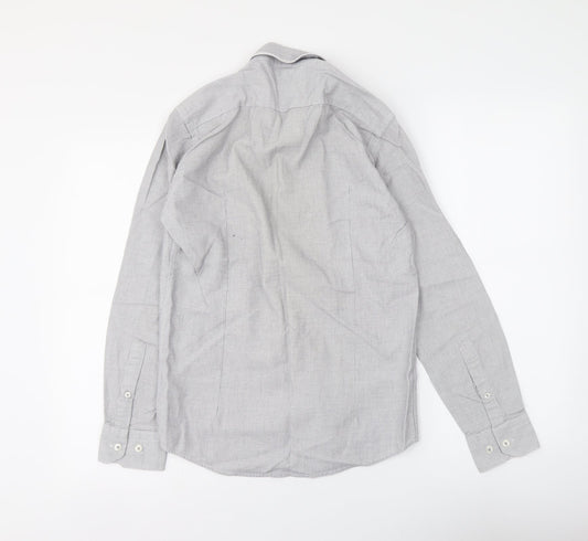 Steel & Jelly Mens Grey Polyester Button-Up Size S Collared Button