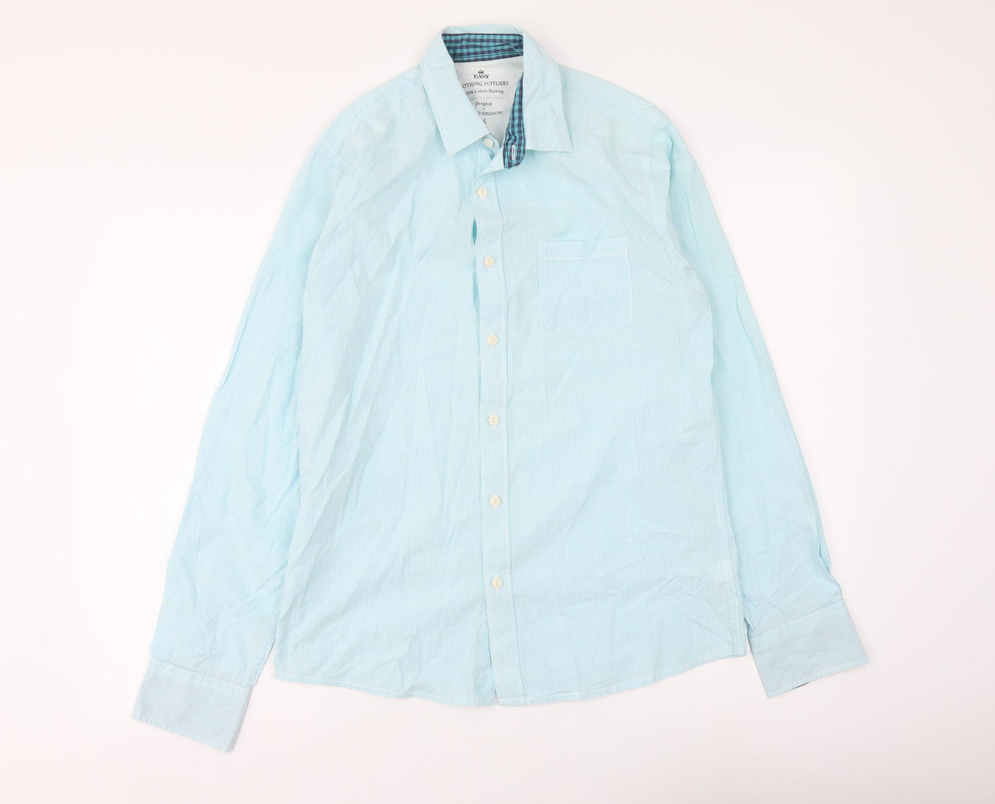Mens UK Size S Easy Blue  Button-Up Long Sleeve Casual Shirt