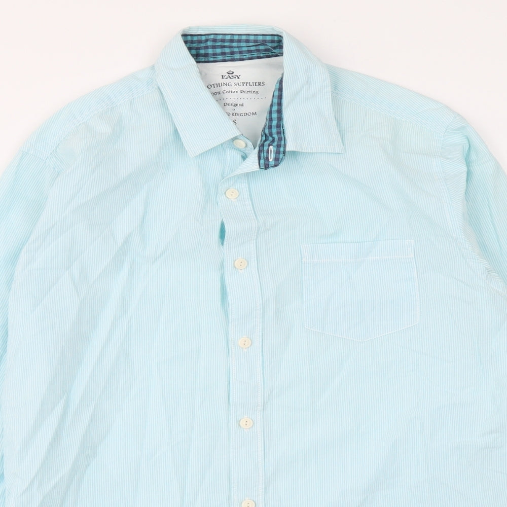 Mens UK Size S Easy Blue  Button-Up Long Sleeve Casual Shirt
