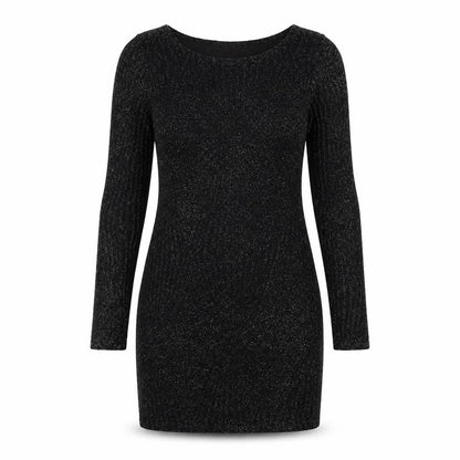 Must Womens Black Geometric Polyester Bodycon Size S Round Neck Pullover